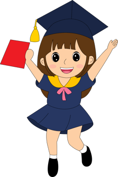 A cartoon girl in a graduation dress holding up her diploma png