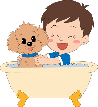 A boy and his dog in a bathtub png