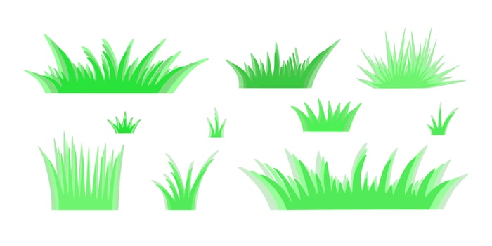 Green grass clipart set, simple hand drawn flat design illustration for making border, banner, herbal eco-friendly concept, greenery, foliage content, spring Easter festive decor vector