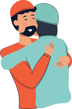 Two muslim man hugging and wishing eid mubarak on ramadan kareem character png
