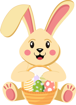 easter bunny sitting with basket of Easter egg png