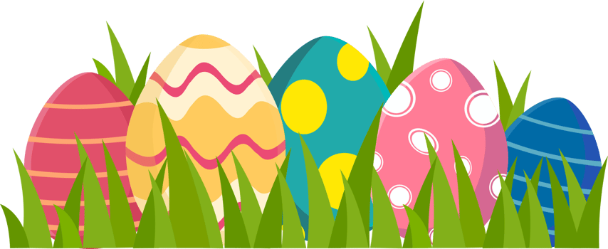 Decorative colorful easter eggs on green grass png
