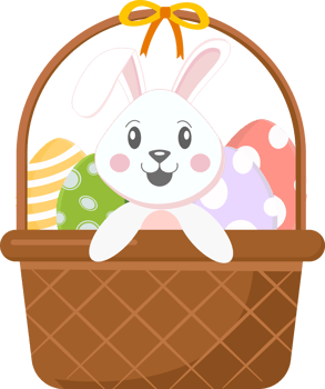 easter basket with colorful easter eggs and bunny rabbit png
