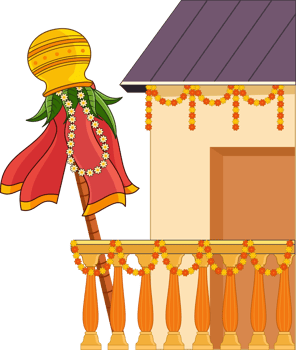 gudi padwa in house's balcony decorative with florals and leaves celebrating in maharashtra of india png