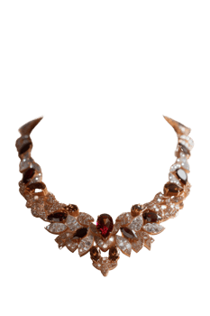 Elegant gemstone necklace featuring intricate design with sparkling embellishments and vibrant colored stones png