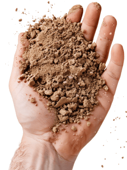 Hand Holding A Palmful of Dry Sand or Soil, Granular Texture Revealing Earthy Materials and Organic Matter png