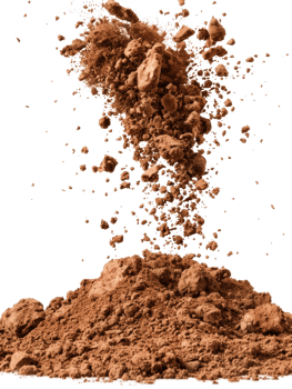 Brown Powder Erupting from a Pile with Flying Dust Particles in an Artistic Display of Motion and Texture png