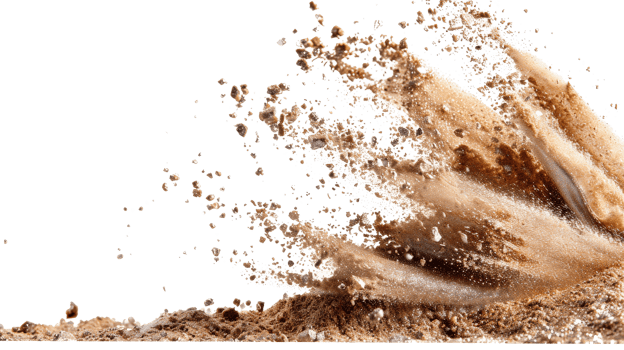 Dynamic Splash of Brown Liquid and Mud Surface Erupting in a Spray of Water Droplets and Powdery Substance png