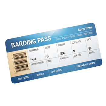 Realistic boarding pass mockup with flight details, codes, and a sleek layout isolated on a Transparent Background png