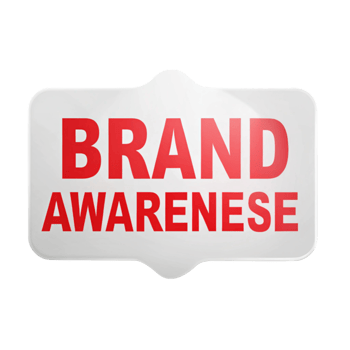 Marketing communication concept featuring a red megaphone and brand awareness text on a clean Transparent Background png