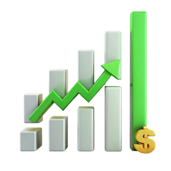 Business cash flow chart with green arrow and dollar sign symbolizing financial growth and profits png