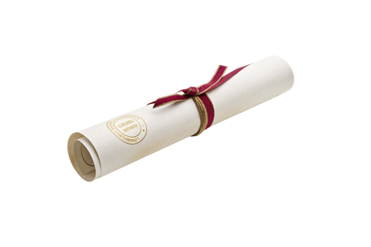 A diploma roll tied with a burgundy ribbon and gold-threaded trim, featuring subtle embossing and an air of timeless academic distinction png