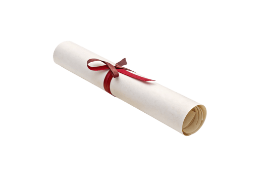 A simple rolled parchment tied with a thin red ribbon, minimalistic and symbolic of an academic or professional accomplishment png