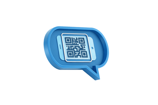 Speech bubble showcasing a QR code displayed on a smartphone screen, representing mobile access and seamless digital engagement in an illustrative design png