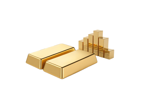 Multiple gold bars, neatly arranged in different sizes, showcasing wealth and value, with a focus on financial abundance and opulence png