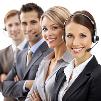 Group of customer service agents in formal attire showcasing teamwork and professionalism in a business environment png