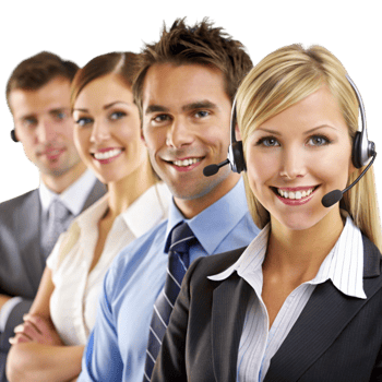 Professional customer support team with smiling representatives wearing headsets ready to assist clients effectively png
