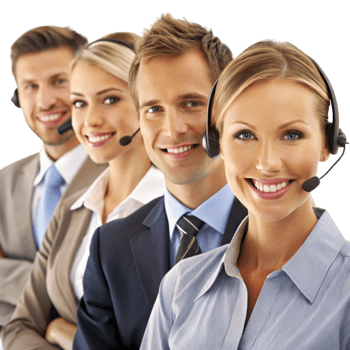Call center employees providing excellent customer service with a positive attitude and communication skills png