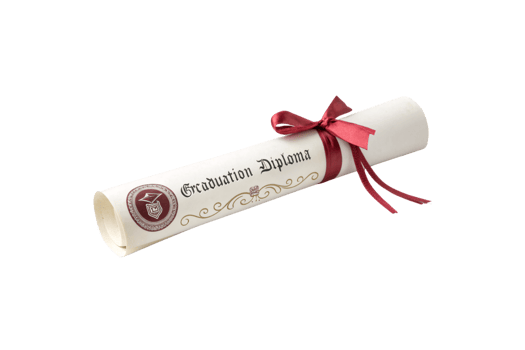 A classic graduation diploma adorned with a burgundy ribbon and decorative text, featuring a detailed emblem, exuding sophistication and formal celebration png