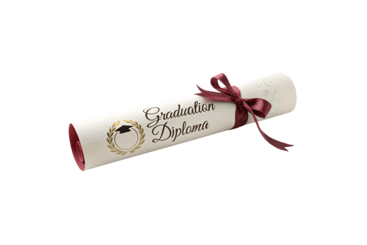 A rolled graduation diploma wrapped in burgundy ribbon with elegant text and a golden laurel emblem, evoking achievement and ceremonial pride png