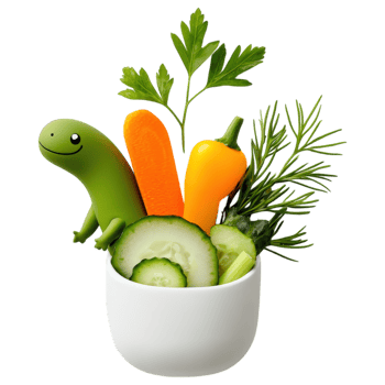 Free Isolated Food and Beverage on Transparent Background Fresh vegetables and herbs bowl, featuring playful character, evoke joy and creativity png