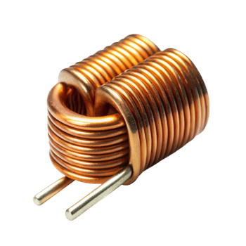 Copper coil inductor isolated on Transparent Background, perfect for electronics and electrical applications png