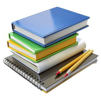 School Supplies Including Notebooks, Spiral Pads, and Pencils Isolated on Transparent Background png