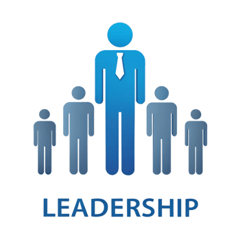 Leadership Concept Illustration with Figures in Blue Gradient and a Central Leader Figure on a Transparent Background png