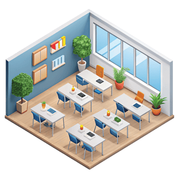 Contemporary Learning Space with Functional Design and Decorative Elements for Education png