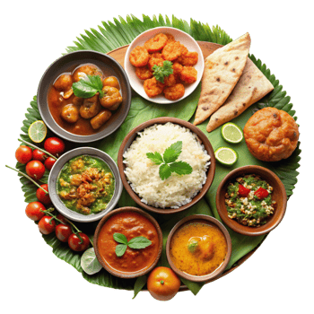 Healthy and Delicious Selection of Local Dishes Served with Fresh Herbs and Garnishes png