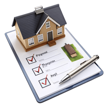 Property appraisal illustration with detailed checklist and house model for real estate assessment and valuation png