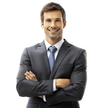 Businessman in a professional suit representing real estate market expertise with a home symbol in the background png
