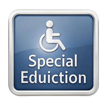 Blue and white special education icon with wheelchair accessibility symbol in modern design on Transparent Background png