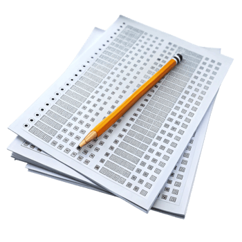 Answer sheets with pencils arranged for academic testing, perfect for education and learning materials themes png