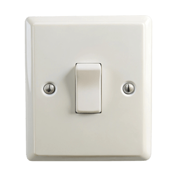 Simple white plastic wall switch for modern electronic appliances and electrical connections on a Transparent Background png