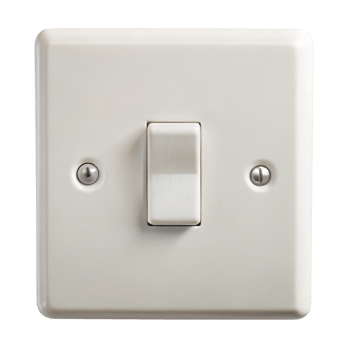 Minimalistic single white light switch for household or office electrical controls, isolated on white png