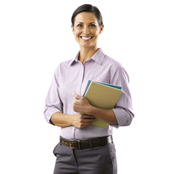 Female teacher with books in hand, standing by a green chalkboard, symbolizing knowledge and academic instruction png
