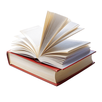 Educational textbook with vibrant covers and an open layout, symbolizing learning and literature on a reflective surface png