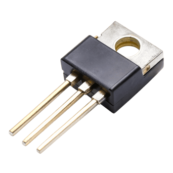 Electronic component isolated on white, featuring a TO 220 transistor with three pins for electrical circuit applications png