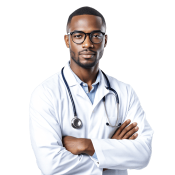 A black male doctor with glasses and a white lab coat png