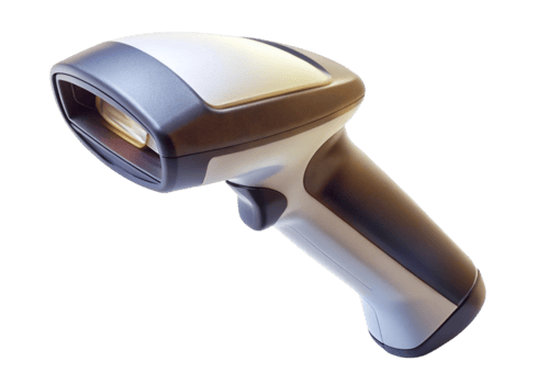 Modern handheld barcode scanner for retail and inventory scanning applications with ergonomic design png