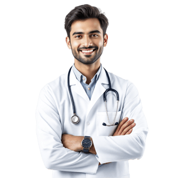 A male doctor is smiling and standing with his arms crossed png