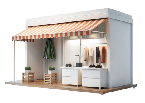 Creative pop up shop concept with clothing display and inviting exterior design on a clean Transparent Background png