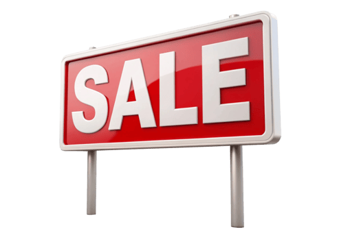Bright red sale sign with bold white letters on clean Transparent Background, ideal for retail promotions and marketing png