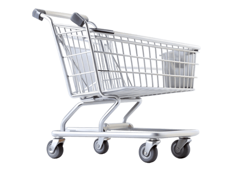 Isolated shopping cart on a Transparent Background showcasing a sleek and modern design for retail and ecommerce concepts png