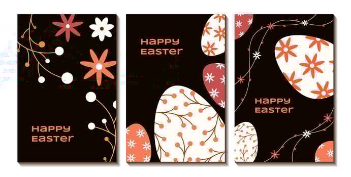 Happy Easter set of cards. Greeting card, poster, banner, postcard. Easter eggs with spring flowers pattern. illustration vector