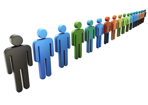 Abstract representation of a digital waiting line with multicolored 3D figures and reflective surfaces png
