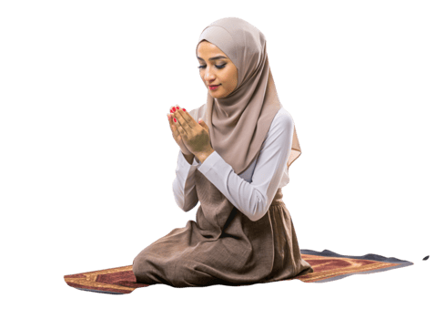 Devoted Muslim woman in traditional attire engaged in heartfelt prayer on Transparent Background png