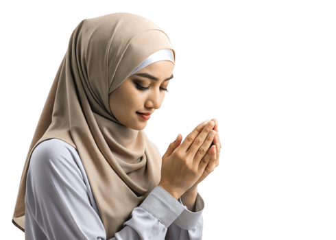 Young Muslim woman in hijab praying with serene expression in peaceful Transparent Background png