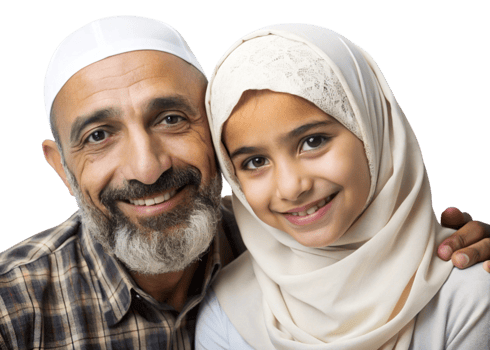 Happy elderly man with his granddaughter wearing hijab on Transparent Background png